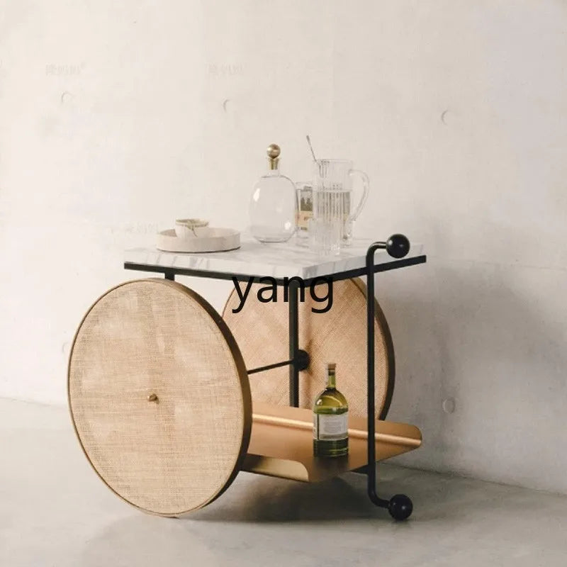LMM simple wrought iron edge few movable cart rattan rack two-layer metal model room display rack