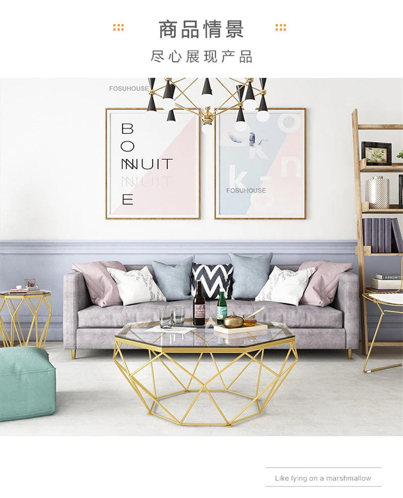 Nordic Light Luxury Tempered Glass Coffee Tables Small Apartment Sofa Side Table Simple Iron Corner Table Living Room Furniture