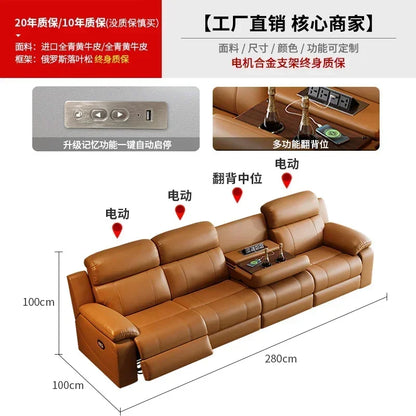 Relaxing Genuine Leather Sofa Living Room Electric Reclining Italian Sofa Lounge Luxury Divani Da Soggiorno Apartment Furniture