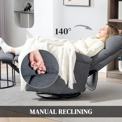 Modern Overstuffed Reclining Chair with Swivel and Rocking Features, Wide Glider Sofa with Pocket Spring and Pocket, Ideal for L