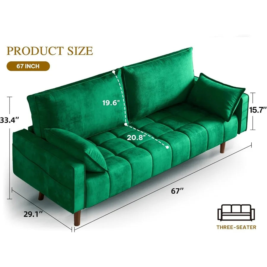 67 Loveseat Sofa in Velvet Fabric Designed for Small Spaces Modern Button Tufted Seat with Built-in Side Storage Pockets Perfec
