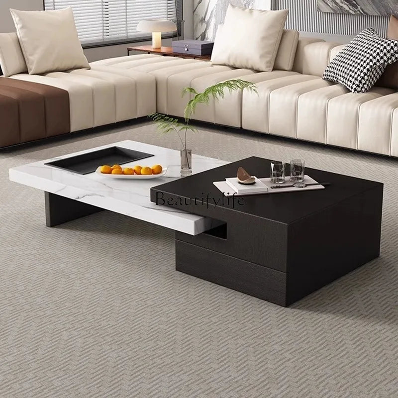 *Italian telescopic rock slab coffee table living room household large apartment solid wood coffee table