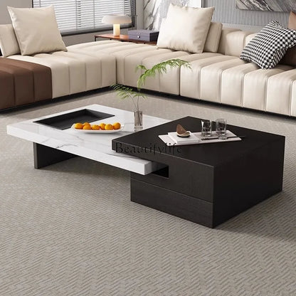 *Italian telescopic rock slab coffee table living room household large apartment solid wood coffee table