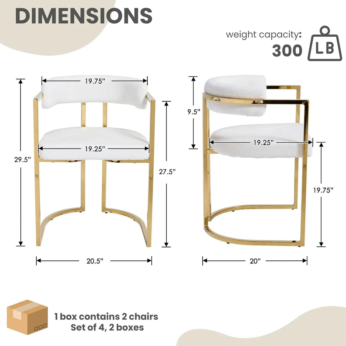 White Chenille Upholstered Dining Chairs Set of 4, Modern Dining Chair with Gold Legs, Kitchen Room Chairs Open Back Barrel Dini