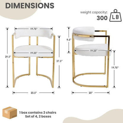 White Chenille Upholstered Dining Chairs Set of 4, Modern Dining Chair with Gold Legs, Kitchen Room Chairs Open Back Barrel Dini