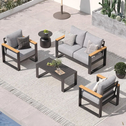 Aluminum Patio Furniture Set 7 Seats, Oversized Outdoor Sectional with Washable Thick Cushions, Coffee Table and Waterproof Cov