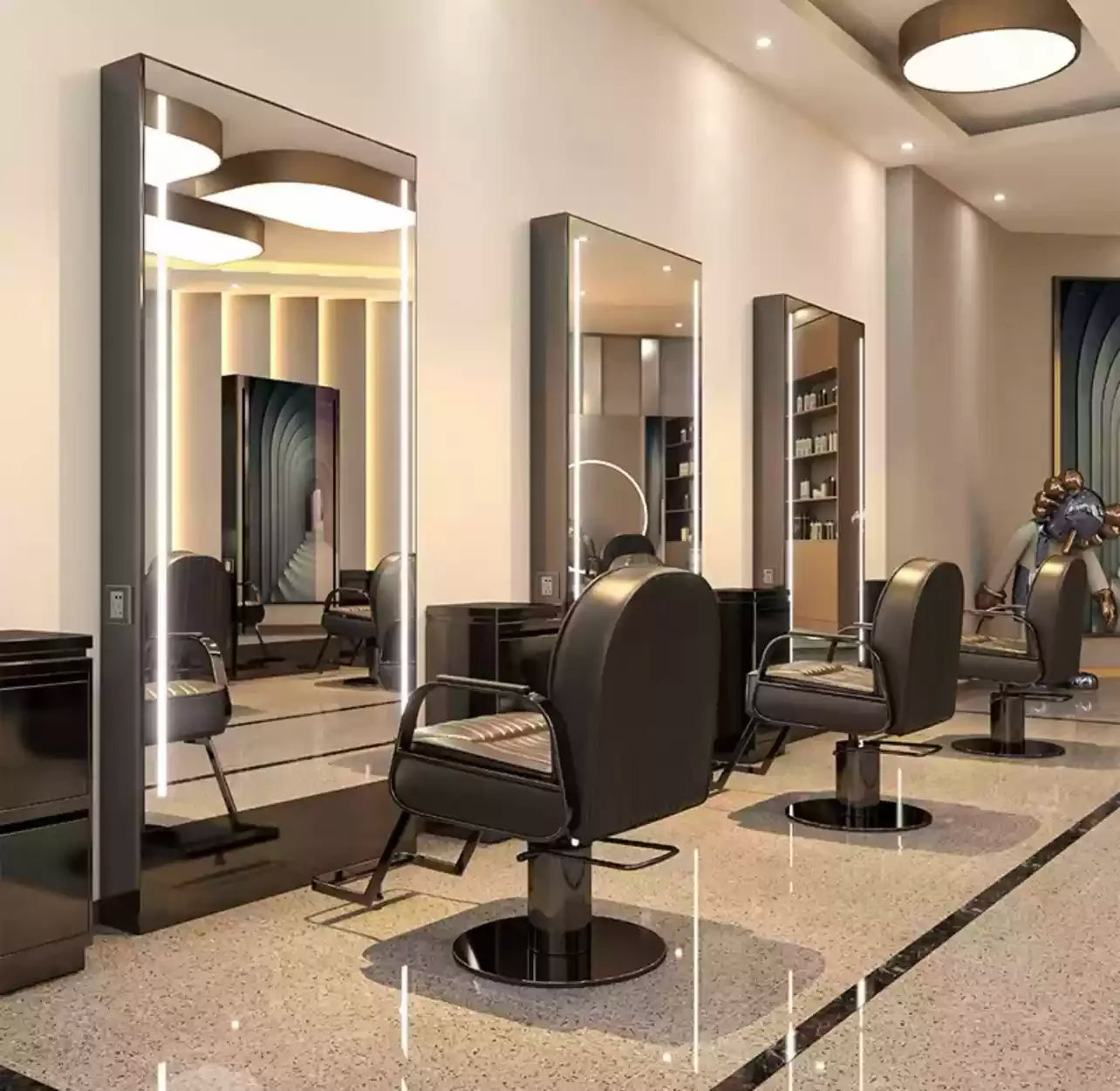 HJ Barber Shop Mirror Quick Cut Special Mirror Hair Salon Internet celebrity hair salon Full Lamp Mirror