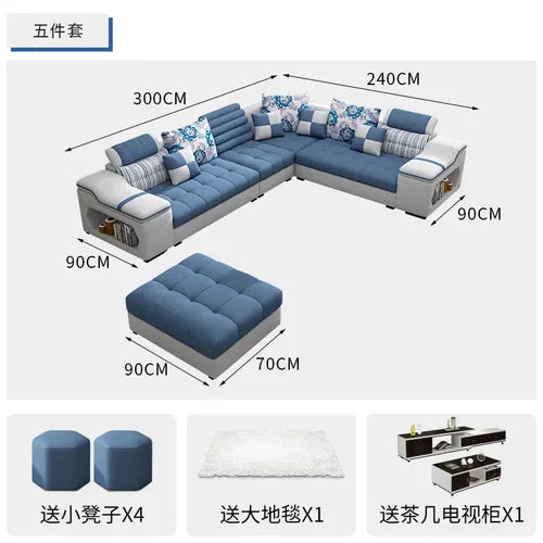 Removable and Washable Latex Free Wash Technology Fabric Sofa Combination Simple Living Room, Living Room Furniture