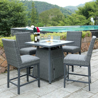 36" Square Fire Pit Table Outdoor Bar High Fire Tables Gas for Outside Patio Wicker Propane with Glass Fire Beads