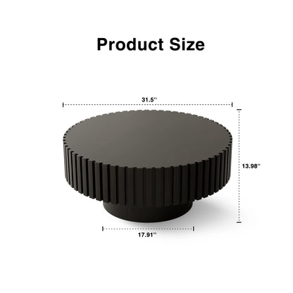 Hot Sale Modern Black Round Table 3D Vertical Grain Coffee Table Set Black Wood Center Table for Home Furniture