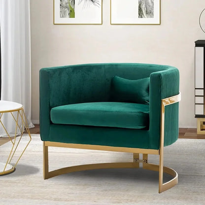 Velvet Upholstered Modern Barrel Chair with Gold Legs, Accent Armchair for Bedroom or Living Room, Side Sofa Chair