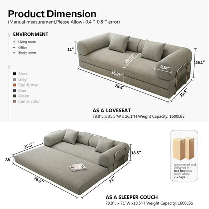 78.8" Modular Sofa Bed - 4-in-1 Convertible Design with Corduroy Fabric and High Density Sponge, Removable Cover, Customized