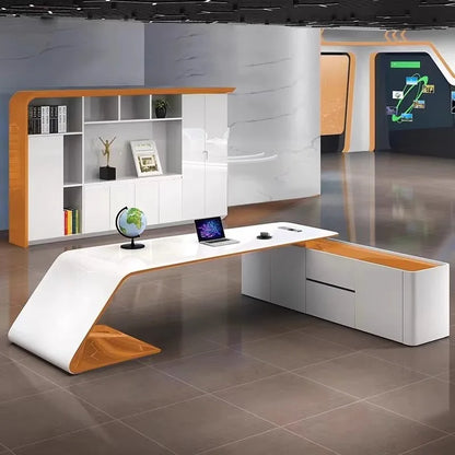 L Shaped Wooden Designer Office Desks Modern Luxury Drawers Large Computer Desks Asthetic Study Escritorio Office Furniture