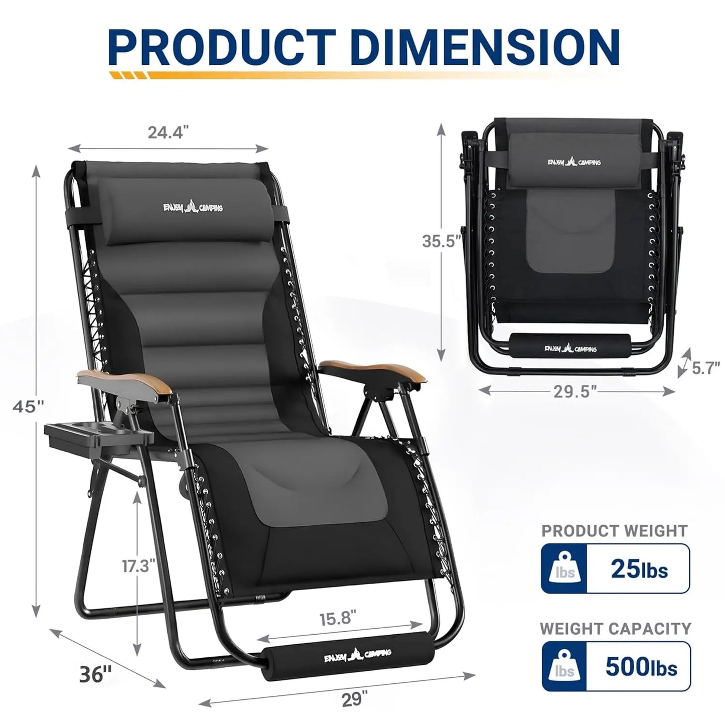 Oversized Zero Gravity Chair Outdoor, Anti Gravity Patio Padding Chairs Folding Adjustable with Cup Holder, Foot Pad & Padded He