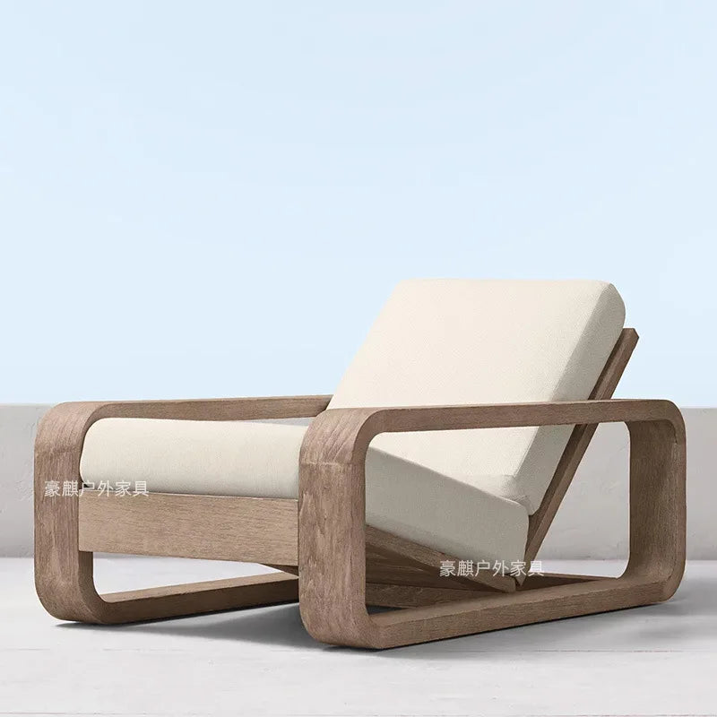 Nordic Outdoor Sofa Teak Sun Protection Waterproof Villa Garden Balcony Preservative Wood Outdoor Solid Wood Open-air Rattan Cha