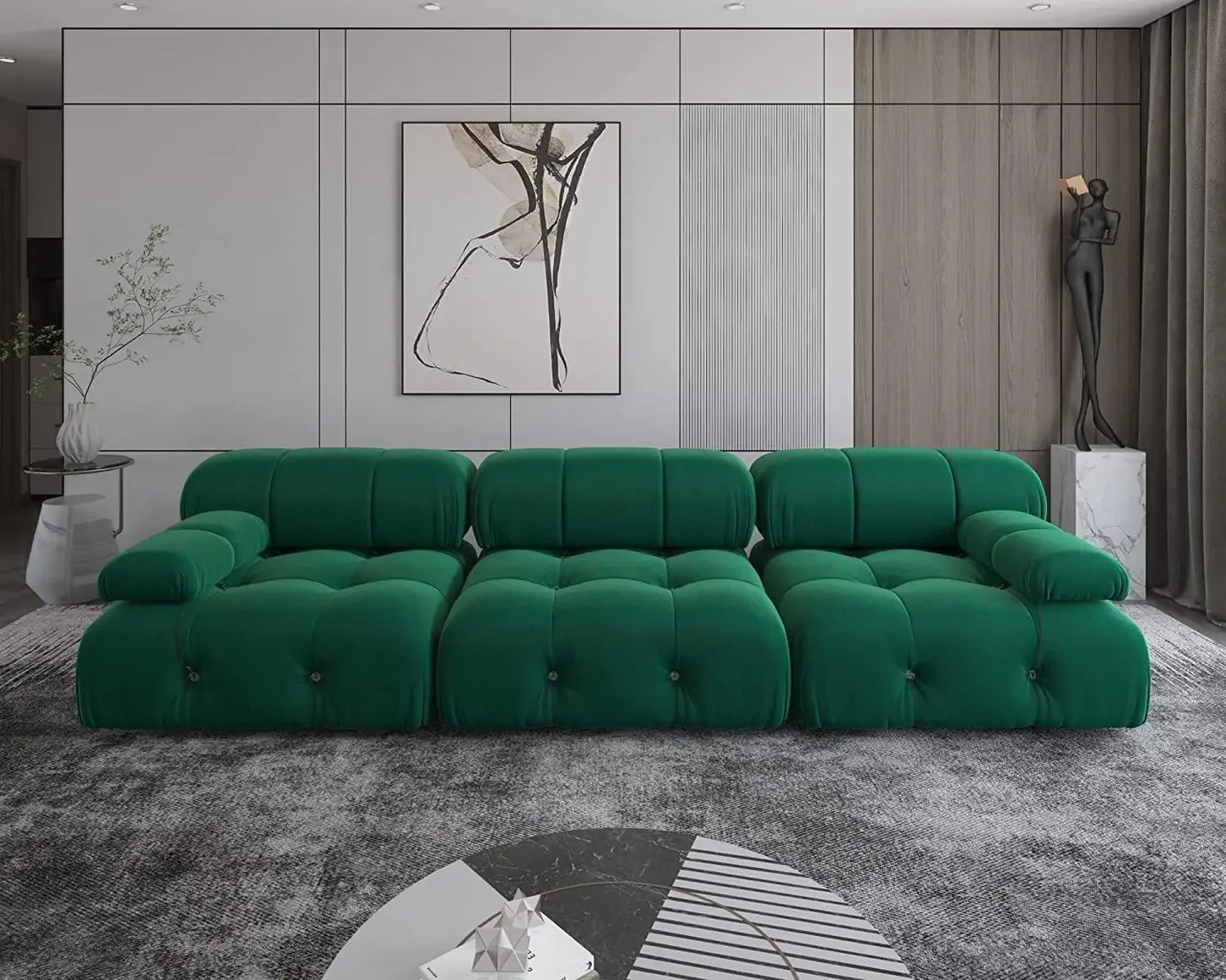 Nordic Sofa 138" Convertible Modular Sectional Couch, U-Shaped Minimalist Velvet , Mid-Century Modern Comfy