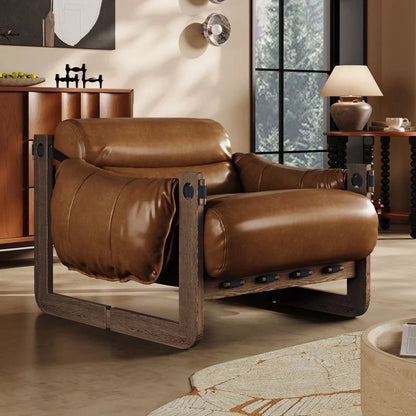 2025 Hot Sale Medieval Style Oil-wax Leather Single Sofa Leisure Chair Household Chair for Living Room