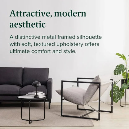 Metal Framed Accent Armchair with Shredded Foam Cushioning, Oatmeal