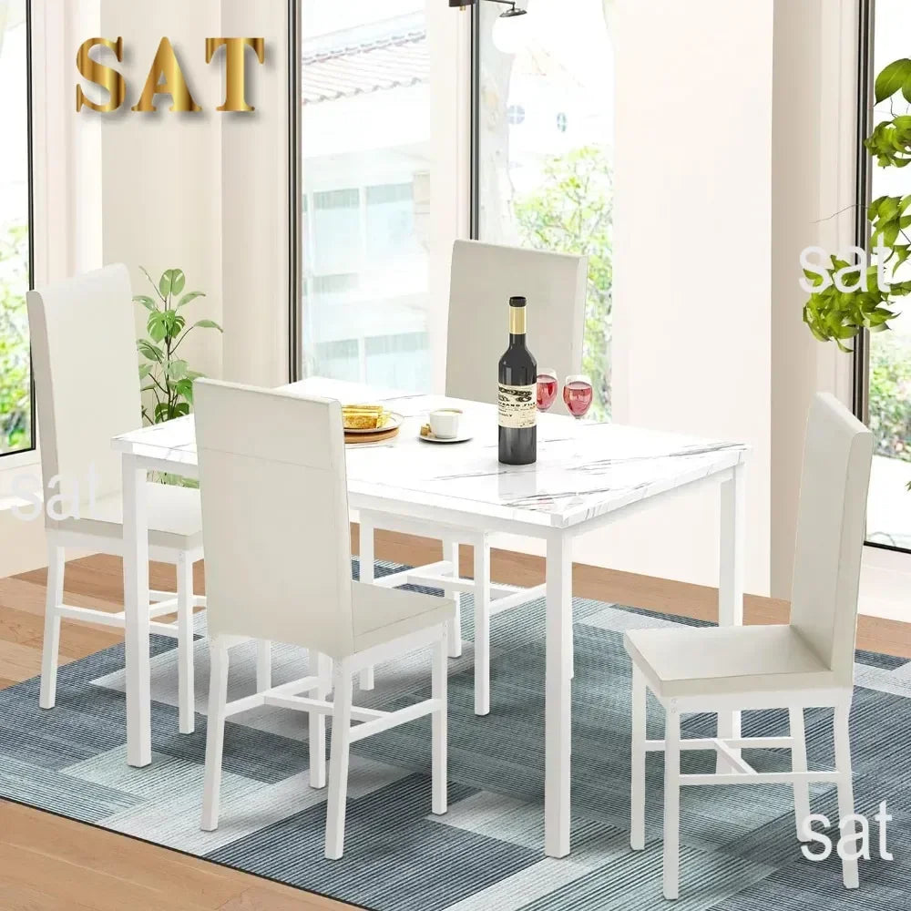 # Hot Sales Dining Table Set For 4- Space And Chairs For 4 Modern Style Faux Marble Tabletop & 4 Blue Velvet Chairs For Dining R