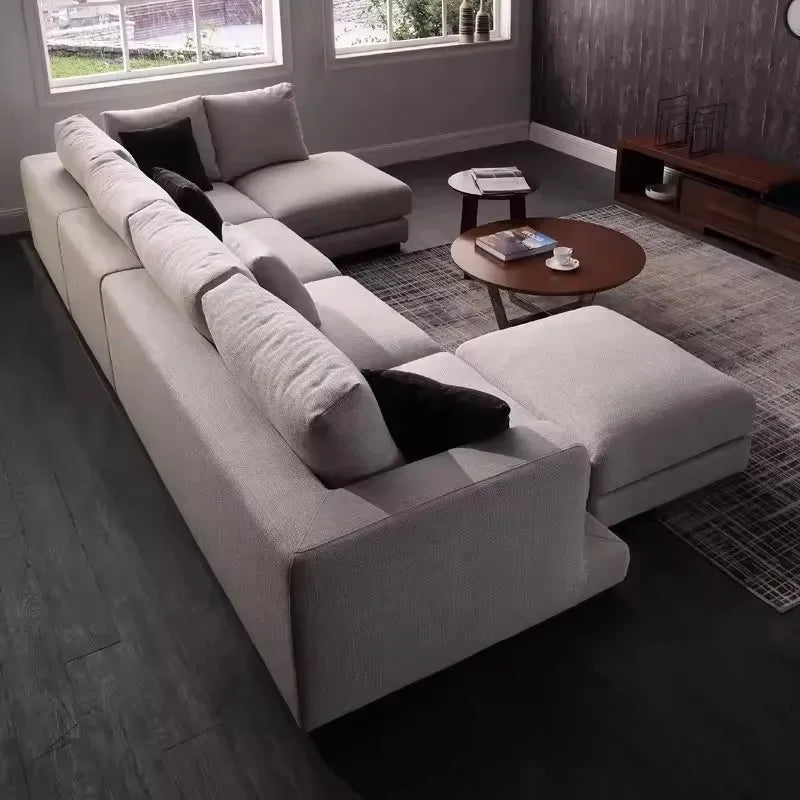Modern Living Room Furniture Sofa Set Nordic Tech Fabric L Shape Sectional Sofas