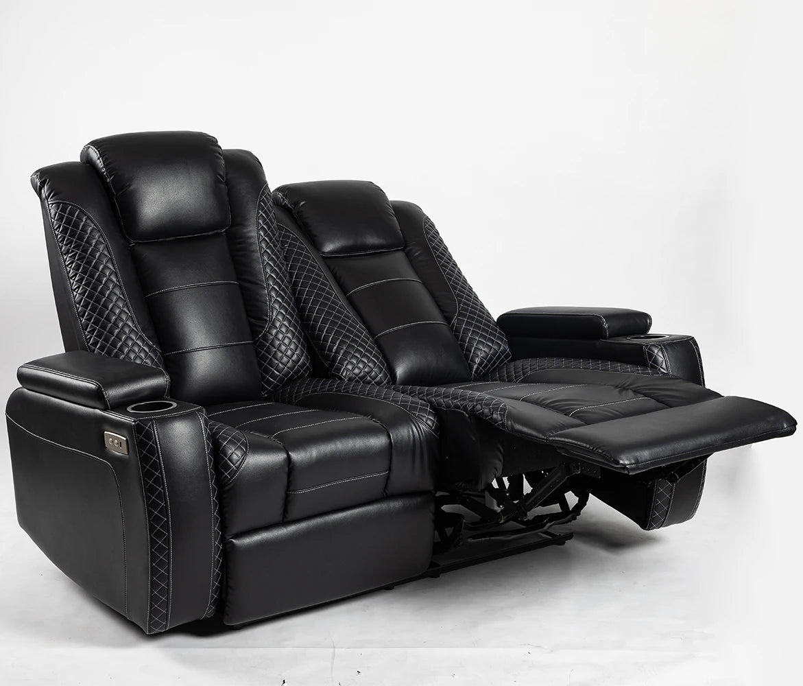 Electric Lever 2 Seater Recliner Cinema Chair Loveseat  With Cup Holders