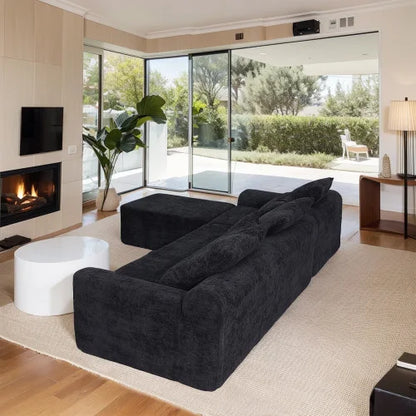 111.2" Modern L-Shaped Sectional Sofa,Modular Velvet Couch with Adjustable Configurations, Soft Melange Fabric,Comfortable