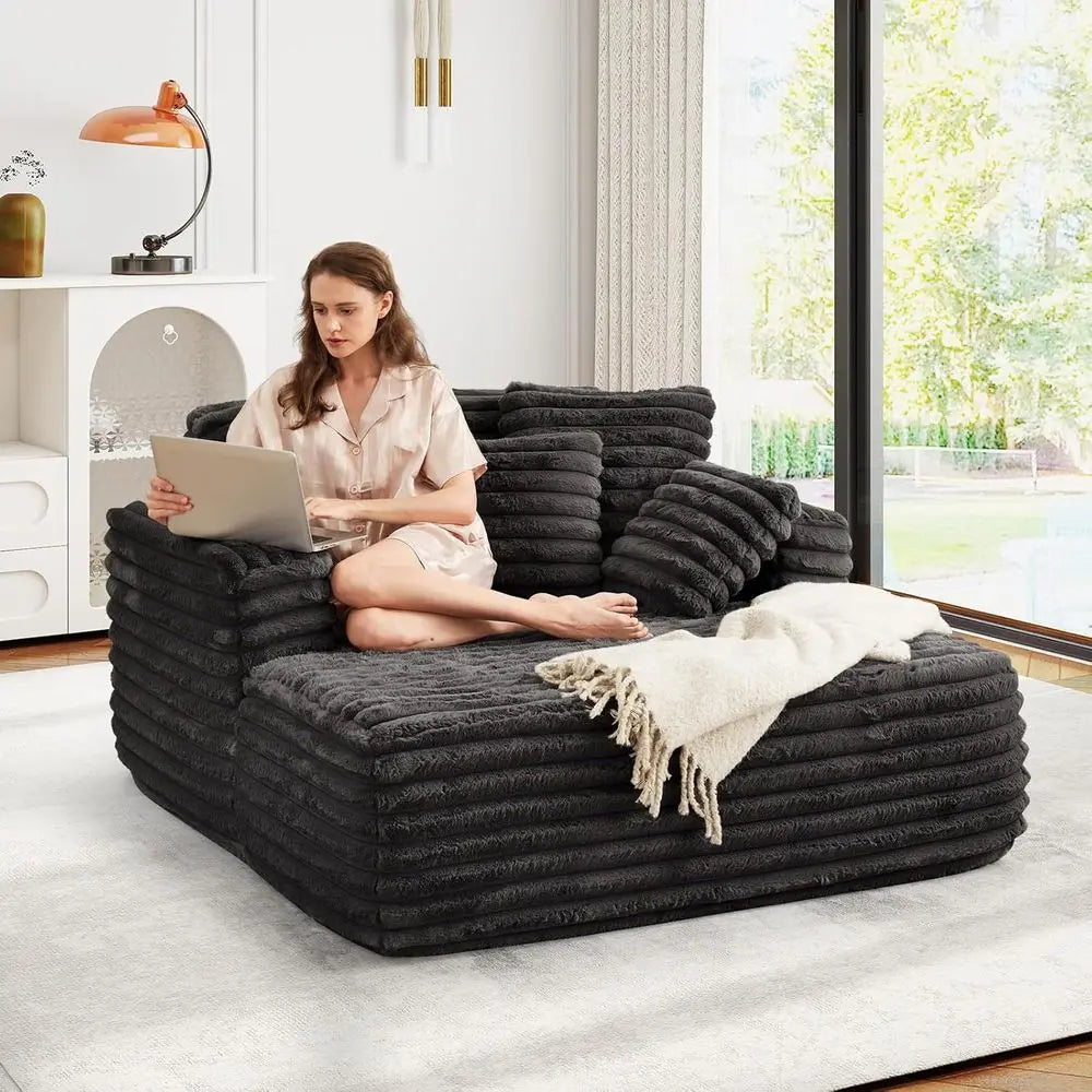 ZS019 Easyhomesofa Oversize Chaise Lounge Chair Indoor,Boneless Couch,Plush Corduroy Sleeper Sofa Bed