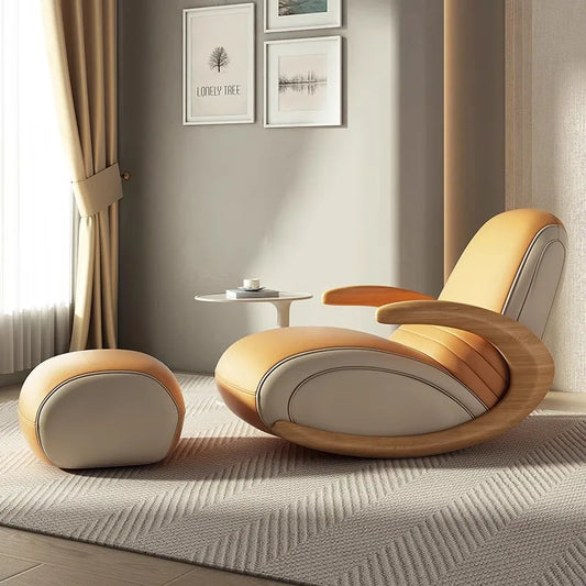 Accent Lazy Sofa Relax Armchairs Free-standing Home Lounge Balcony Furniture Modern Solid Wood Rocking Recliner Backrest Chair