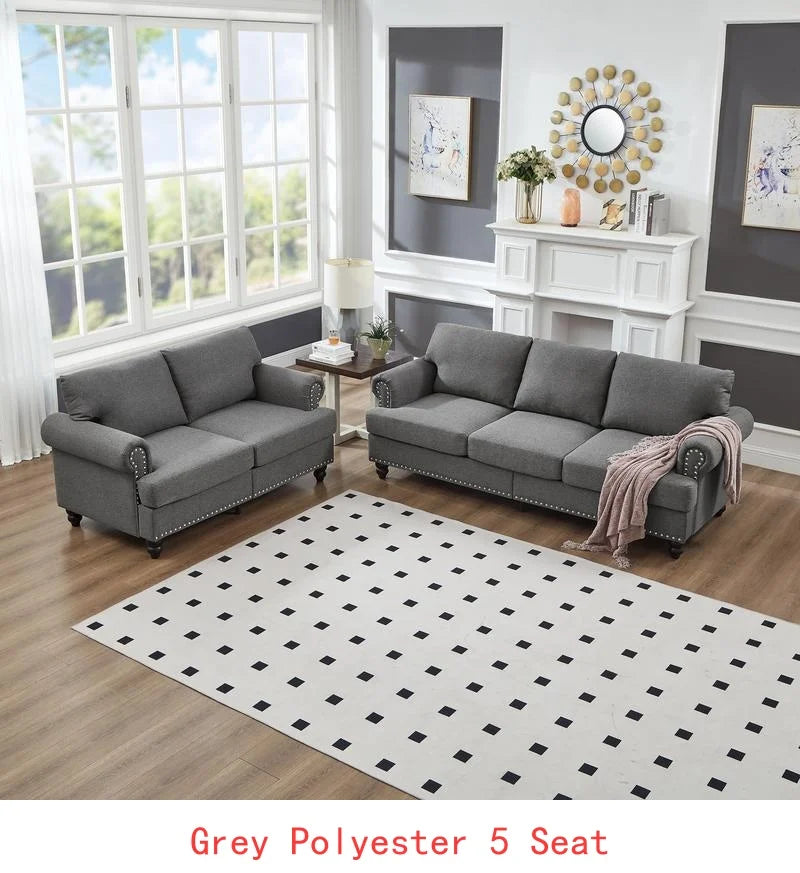 Modern Classic Design 2+3 Seater Loveseat & Sofa Leather Couch, Upholstered Imitation Cowhide Leather in Brown