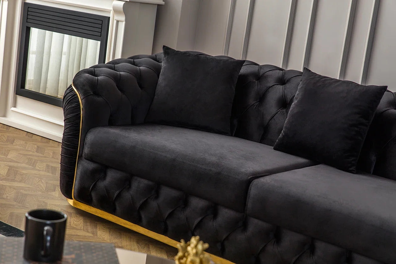 Machine High Quality Luxury Living Room Sofa Set Gold Stainless Steel Lounge Sofa Velvet 2-3 Seater Couch