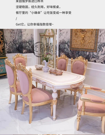 French court style solid wood dining table and chair combination light luxury romantic style household oval  FT