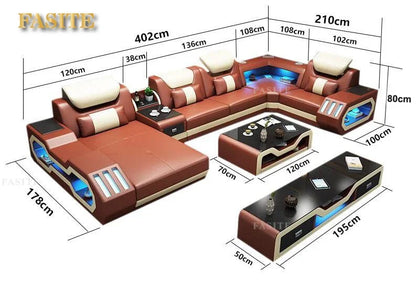 Modern Living Room Sofa Set Genuine Leather Sofas with USB Music Speaker