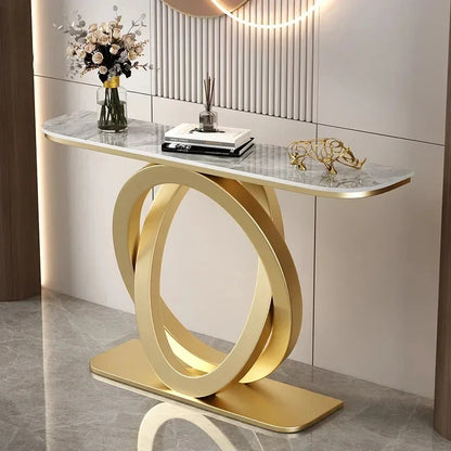 Luxurious Slate Console Tables Italian Semicircular Iron Entrance Cabinet Table Home Furniture Creative Corridor End View Desk T
