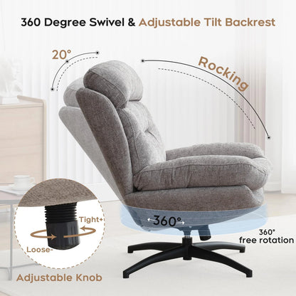 TODRANI 360° Swiveling Tilting Chenille Accent Chair with Ottoman Comfy Modern Armchair for Living Room Reading TV Lounge Chair