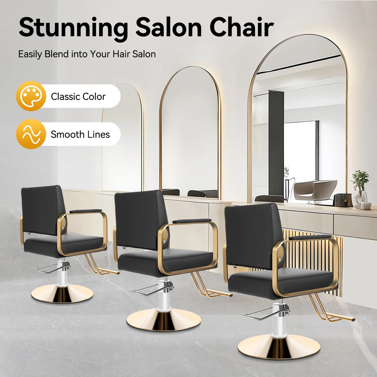 360-Degree Rotating Chair In The Hair Salon 440.92lbs Load 31.9-35.4in Height Black Golden Suitable For Salons Barber Shops Spas