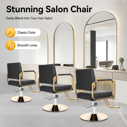 360-Degree Rotating Chair In The Hair Salon 440.92lbs Load 31.9-35.4in Height Black Golden Suitable For Salons Barber Shops Spas