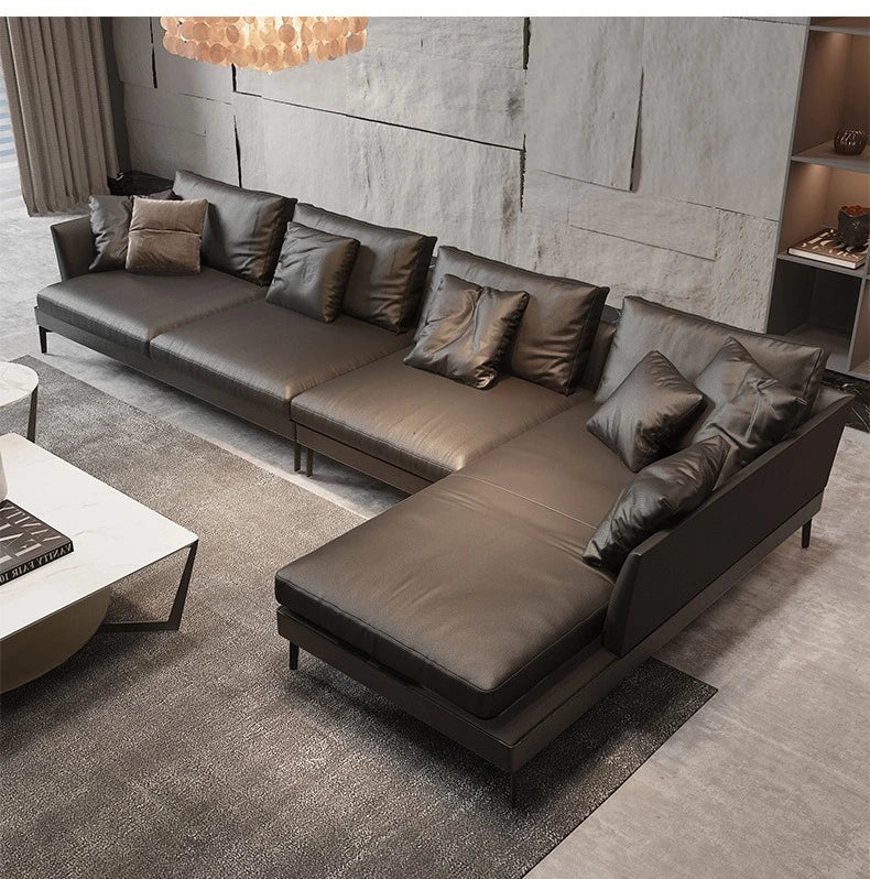 Italian sofa light luxury nappa leather furniture large apartment living room gray Nordic simple modern Hong Kong model room