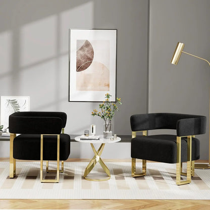 Modern Black and Gold Accent Chair Set of 2, Boucle Bucket Chairs Set of 2, Arm Chairs for Living Room Bedroom (2, Black)