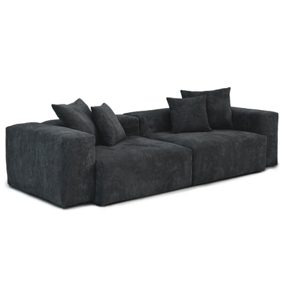 Modern Corduroy Fabric Sectional Couch with 4 Pillows 102" L-Shaped Sofa with Chaise Ottoman Hardwood Frame Sofa for Living Room