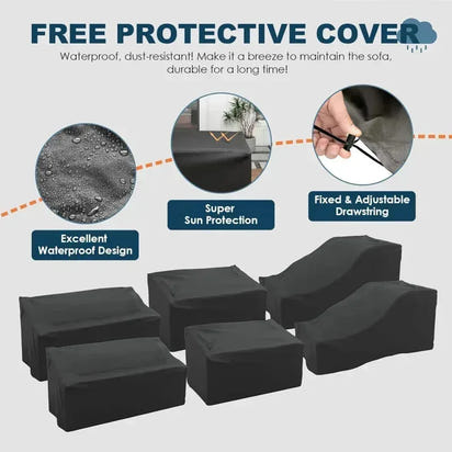 QAZ8-7 Piece Patio Furniture Set Fire Pit Table. Outdoor Conversation Sets Wicker Rattan Sectional Sofa with Coffee TSZ