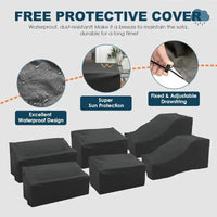 QAZ8-7 Piece Patio Furniture Set Fire Pit Table. Outdoor Conversation Sets Wicker Rattan Sectional Sofa with Coffee TSZ