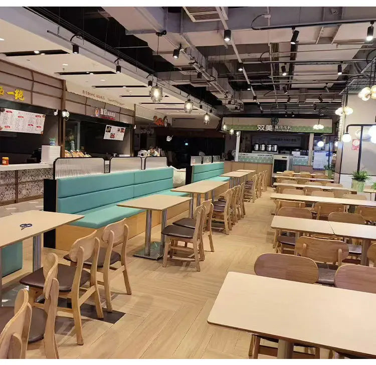 Commercial Booth Sofa Set Solid Wood Leather, Table Chair Combination for Milk Tea Coffee Hot Pot Restaurant Card Seat