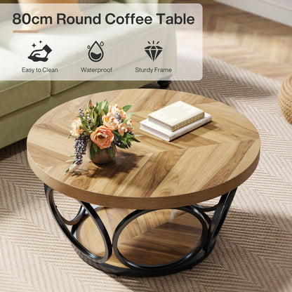 Tribesigns 31.7" Round Coffee Table, Industrial 2-Tier Circle Coffee Table with Storage Shelves, Modern Wooden Sofa Side Table