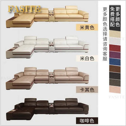 Living Room Sofa set furniture real genuine cow leather sofas bluetooth puff asiento muebles de sala canape L shape sofa cama