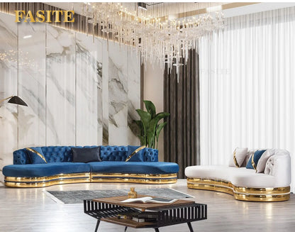 Simple Minimalist Light Luxury Fabric Sofa Set Furniture Velvet 1- 3 Seat Honeycomb Stainless Steel Living Room Sofas For Home
