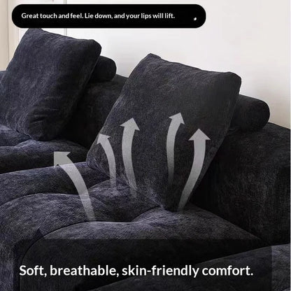 Italian Minimalism Modular Corner Combination Modern Living Room *Chenille Fabric Reclining Straight-Back Sofa Set Black