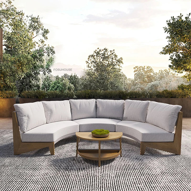 Designer Round Outdoor Sofas Combination Nordic Solid Wood Open-air Lounge Chair Home Patio Furniture Leisure Garden Sofa Chair