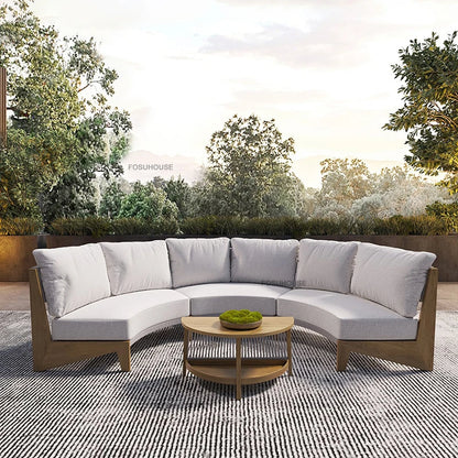 Designer Round Outdoor Sofas Combination Nordic Solid Wood Open-air Lounge Chair Home Patio Furniture Leisure Garden Sofa Chair