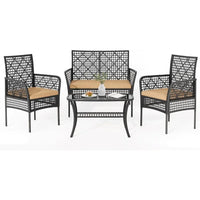 4 Piece Patio Furniture Set, Outdoor Wicker Chairs Rattan Conversation Sets with Cushions and Glass Coffee Table for Porch Garde