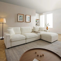 L Shaped Sectional Couch with Ottoman, Deep Seat Modular Sofa with Storage Arms, 3 Seater, Living Room, 120"